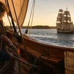 Balade vieux gréement Morbihan : départ de Vannes au coucher du soleil