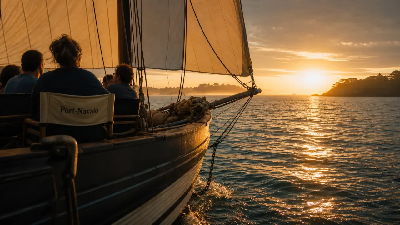 Balade voilier golfe du morbihan : vieux gréement au coucher de soleil