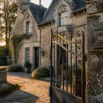 Belles demeures de Bretagne : manoir en pierre, portail en fer forgé et cour close