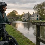 Canal de Nantes à Brest à vélo : cycliste près d’une écluse