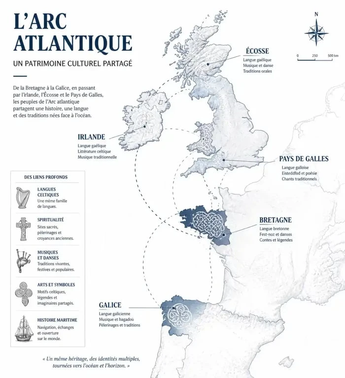 Carte des liens culturels de la Bretagne celte