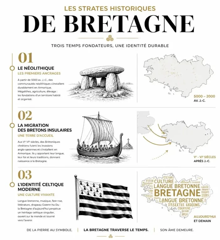 Illustration des strates historiques de la Bretagne celte