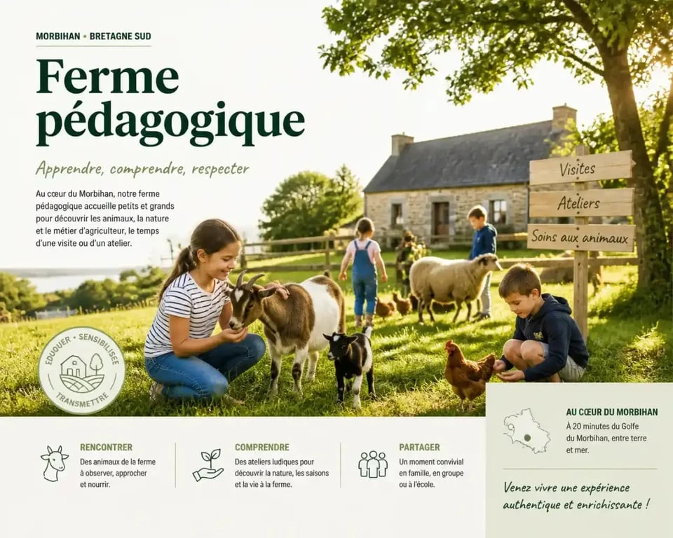 Enfants visitant une ferme pédagogique dans le Morbihan en Bretagne
