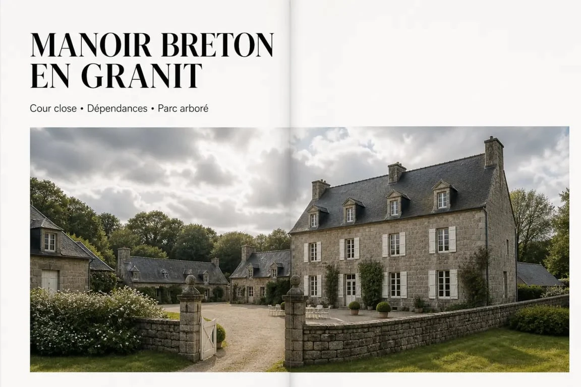 Belles demeures de Bretagne : manoir breton en granit avec cour close et parc arboré