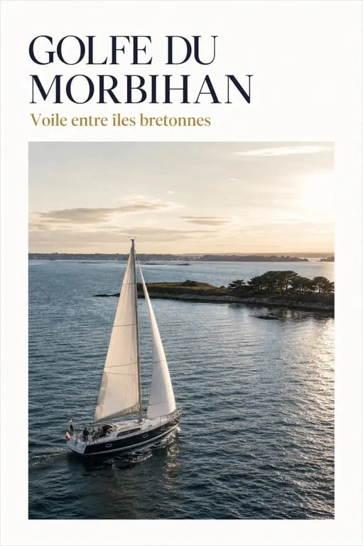 Balade voilier Golfe du Morbihan au coucher du soleil avec navigation entre les îles