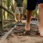 La balade du pere nicolas morbihan : enfant sur sentier sensoriel, pieds nus