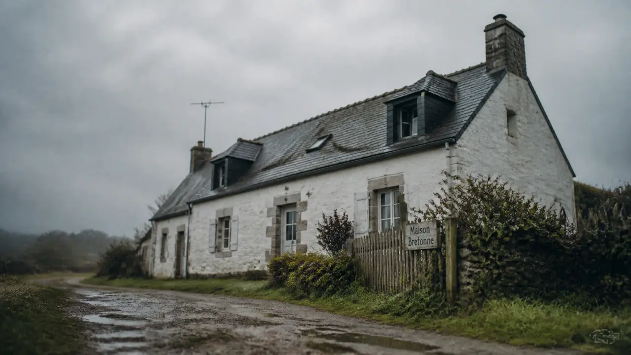 Maison typique bretonne en granit et ardoise, longère bretonne