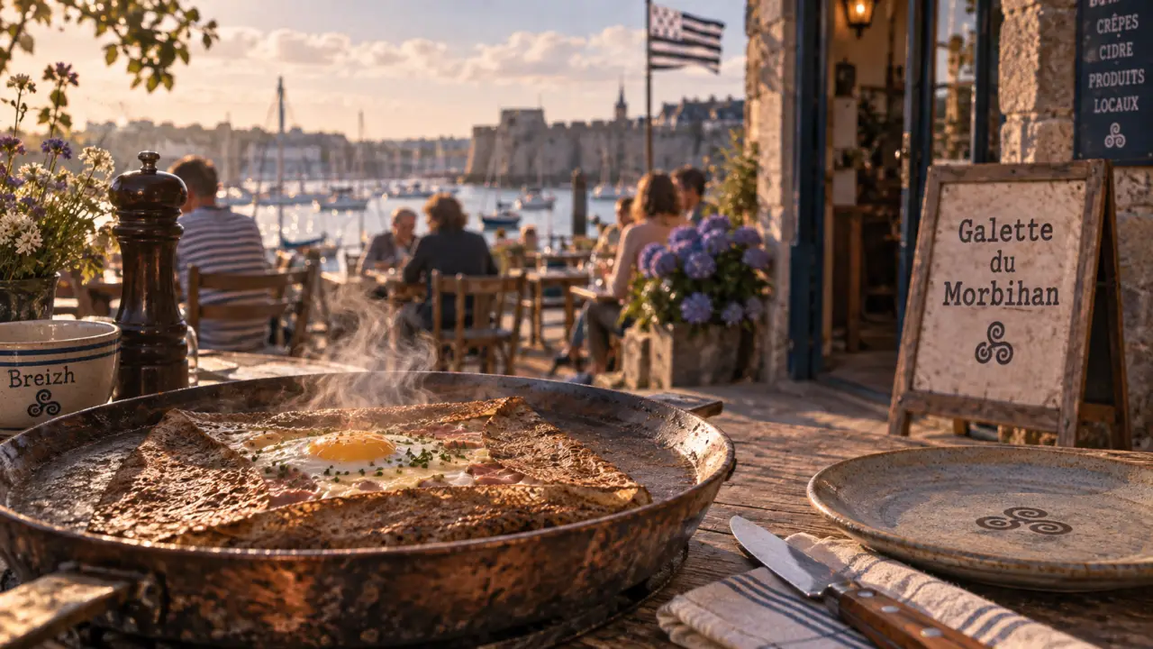 Crêperies morbihan : galette fumante sur terrasse bretonne