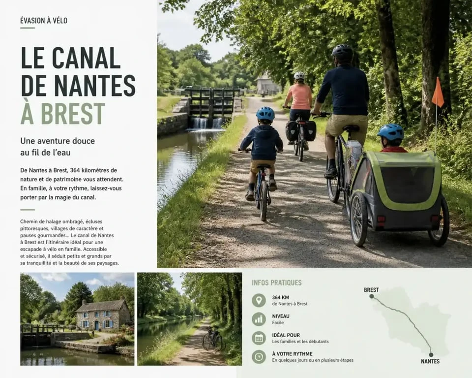Canal de Nantes à Brest à vélo en famille près d'une écluse