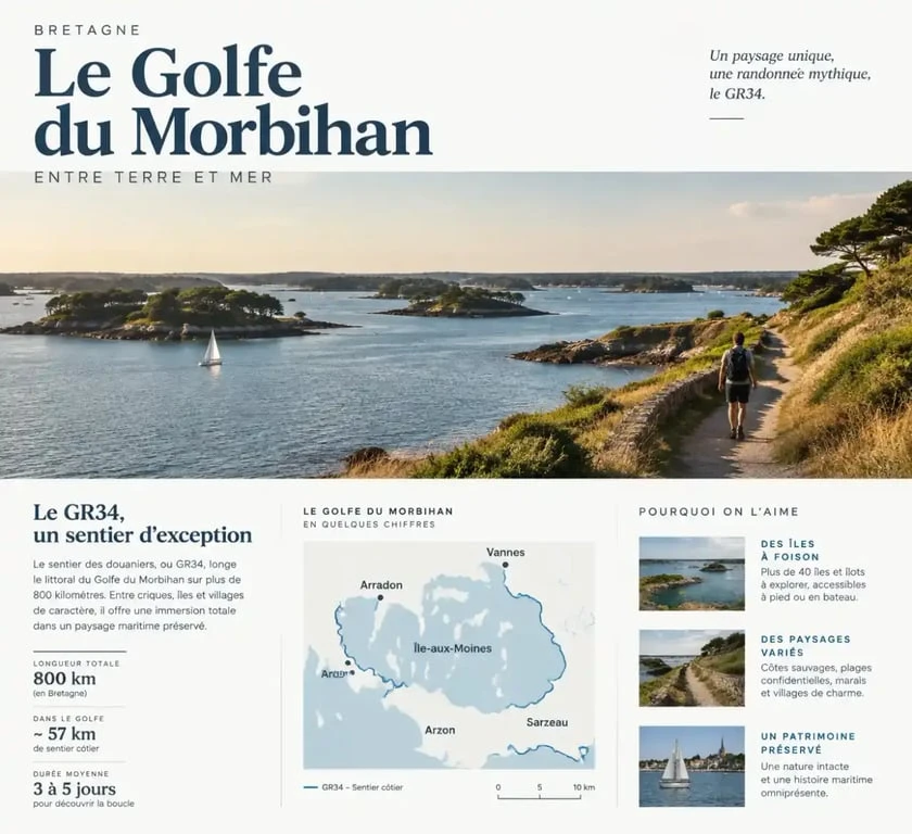 Sentier côtier du GR34 dans le Golfe du Morbihan