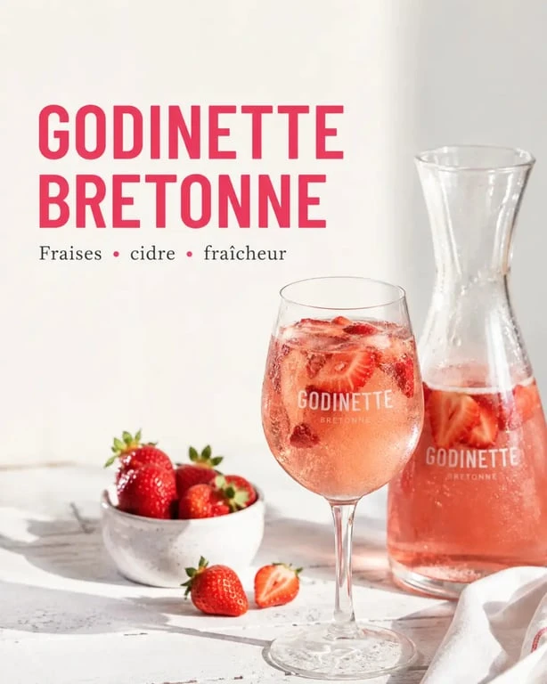 Godinette bretonne servie fraîche en verre, avec fraises visibles