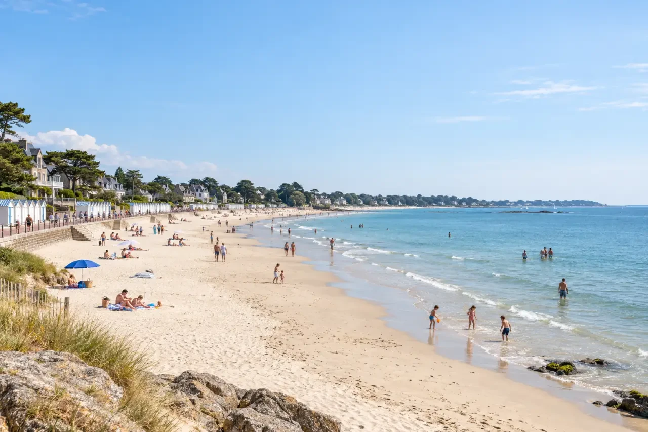 Plages Morbihan baignade sur la Grande Plage de Carnac avec sable et services pour les familles