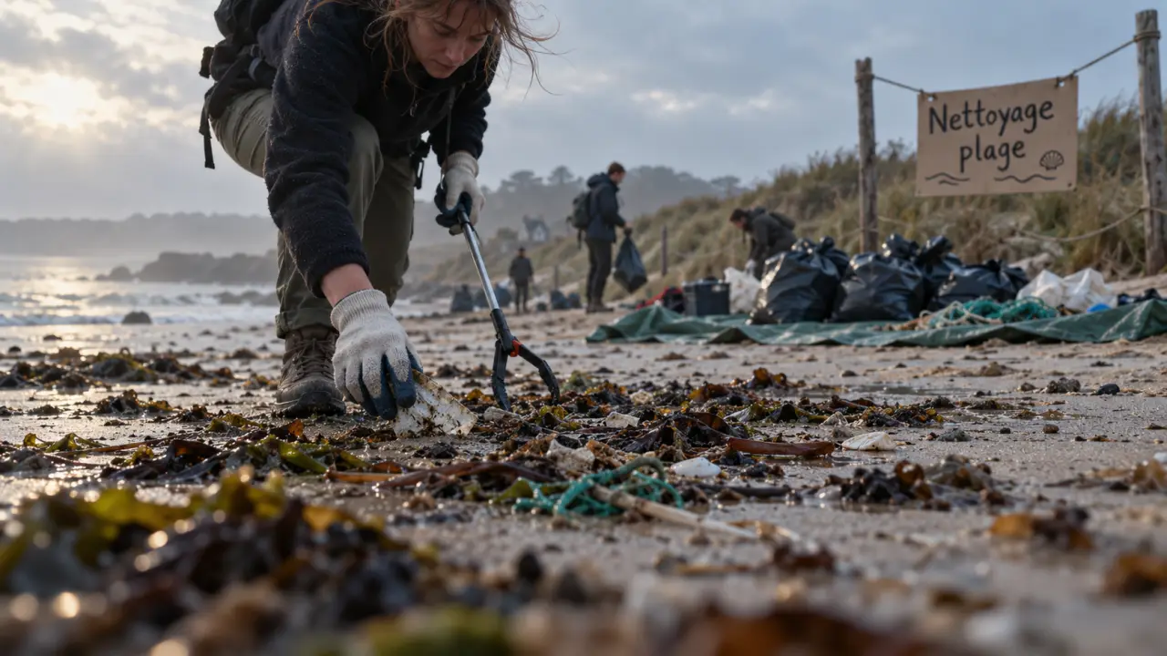 Bénévole pour le nettoyage des plages morbihan en octobre sur la plage du Morbihan