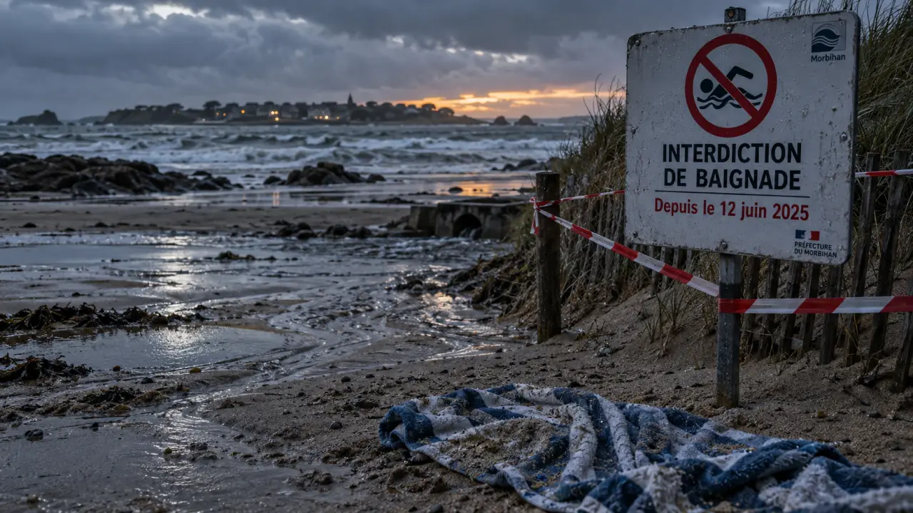 Pollution plages morbihan : panneau interdiction baignade près de la dune